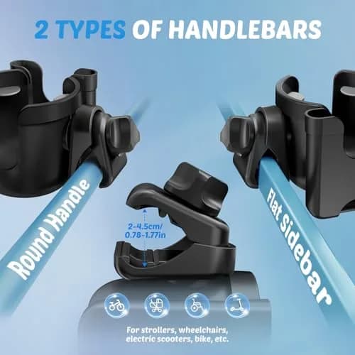 Guiseapue 2 Pack Walker Cup Holder with Phone Holder, Black | Fits Most Strollers & Mobility Aids thumbnail 5