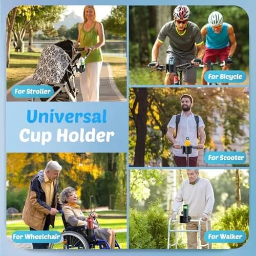 Guiseapue 2 Pack Walker Cup Holder with Phone Holder, Black | Fits Most Strollers & Mobility Aids thumbnail 6