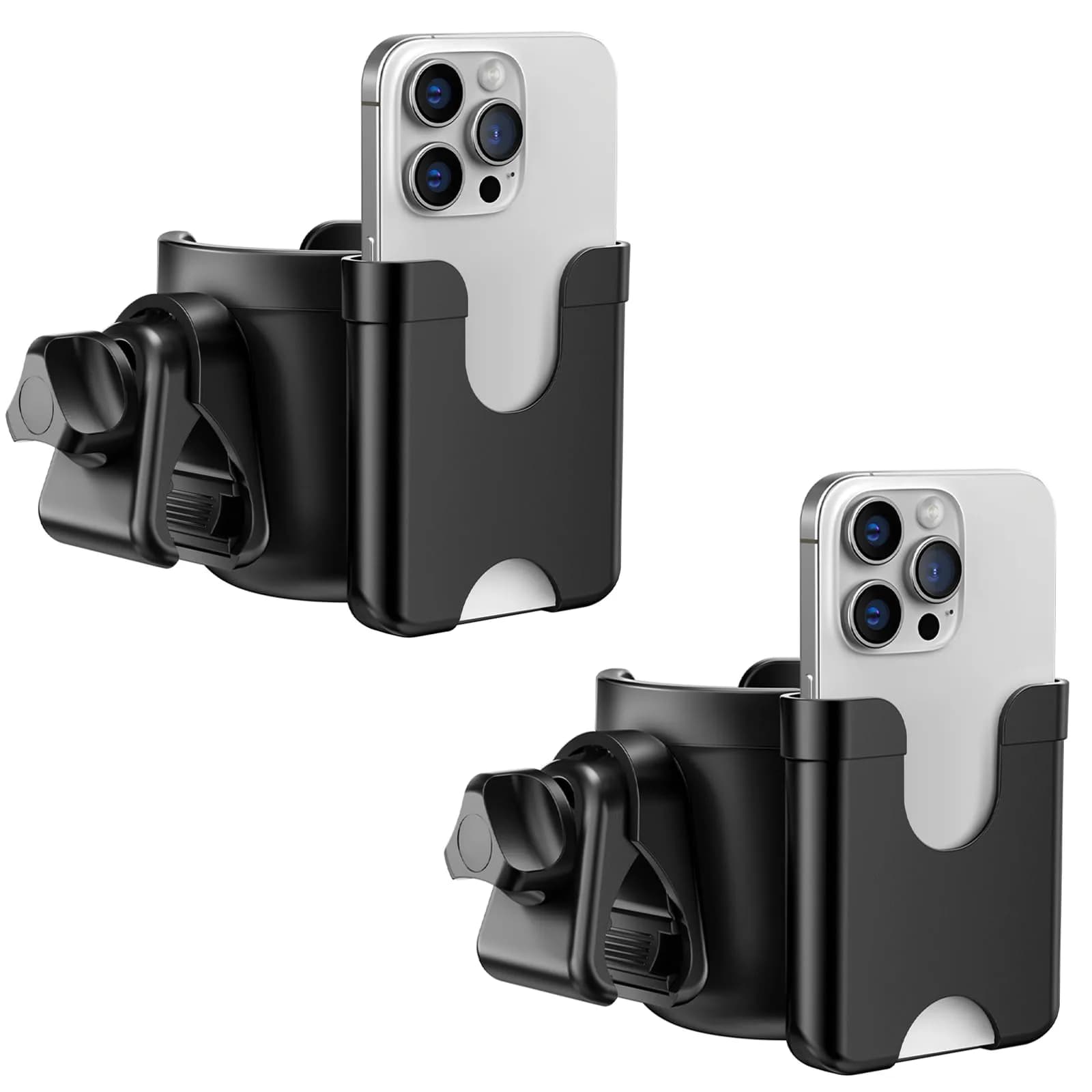 Guiseapue Universal Stroller Cup Holder with Phone Mount | 16.2 cm (6.4 in) Length — Black-2
