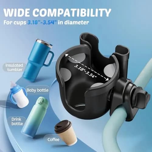 Guiseapue 2 Pack Walker Cup Holder with Phone Holder, Black | Fits Most Strollers & Mobility Aids thumbnail 3