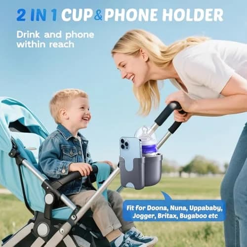Guiseapue 2-Pack Walker Cup Holder with Phone Mount | Universal Fit for Strollers, Wheelchairs, Bikes, Carts thumbnail 2