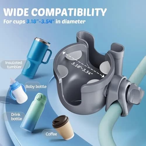 Guiseapue 2-Pack Walker Cup Holder with Phone Mount | Universal Fit for Strollers, Wheelchairs, Bikes, Carts thumbnail 3