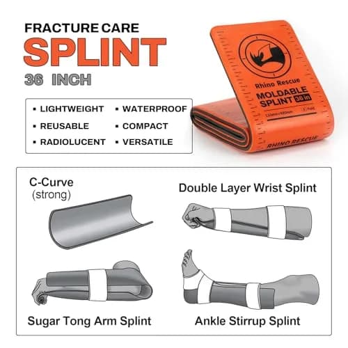 RHINO RESCUE 4-Size Moldable First Aid Splint Kit, Orange-Gray | Durable, Compact & Supportive for Emergency Use thumbnail 2