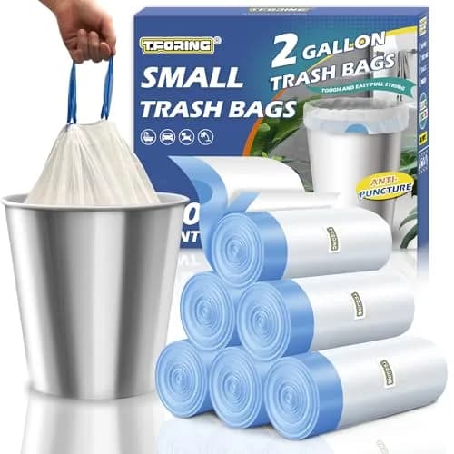 T.FORING Small 2 Gallon Drawstring Trash Bags 7.5L (120 Count) | Thick HDPE, Unscented, Leak-Proof thumbnail 1
