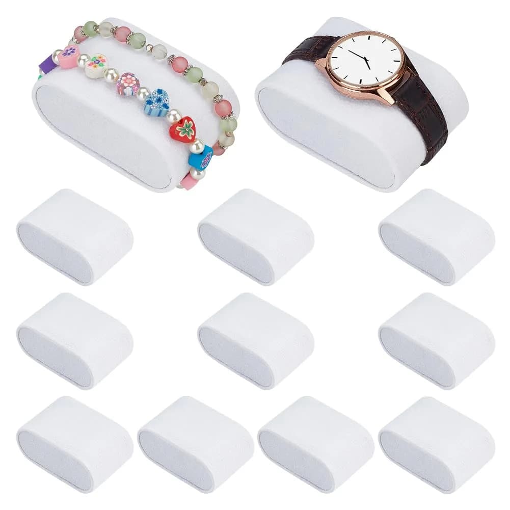 PH PandaHall 12pcs Velvet Bracelet Pillows 1.3x2.8x1.7 in | Jewelry Display Support — White-12pcs / 2.8×1.8×1.5"