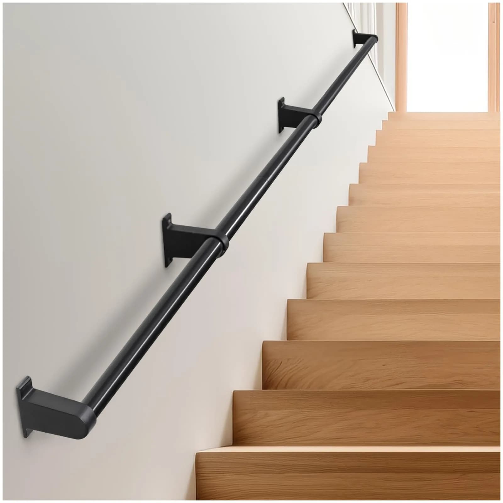SDNBHT Industrial Stair Railing 1.22 m (4 ft) Black | Heavy Duty Aluminum Handrail for Indoor & Outdoor Steps — 12 Feet - 1.25 Inch Tube Diameter
