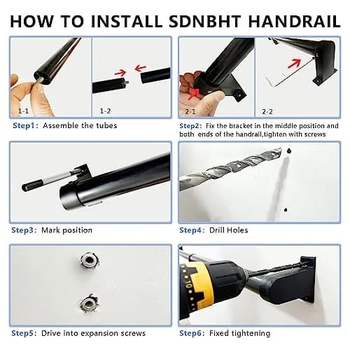 SDNBHT Industrial Stair Railing 1.22 m (4 ft) Black | Heavy Duty Aluminum Handrail for Indoor & Outdoor Steps thumbnail 8