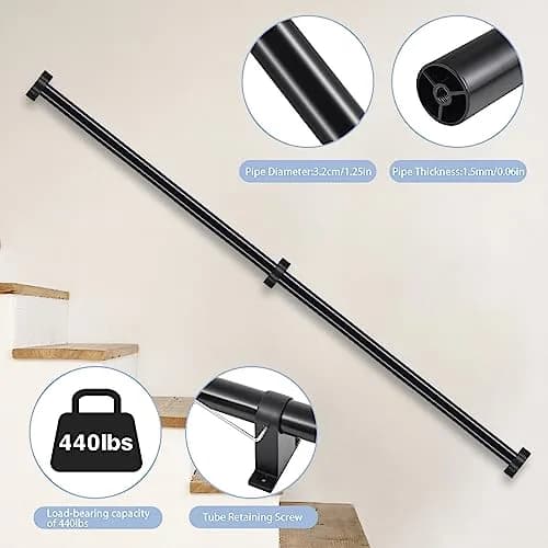 SDNBHT Industrial Stair Railing 1.22 m (4 ft) Black | Heavy Duty Aluminum Handrail for Indoor & Outdoor Steps thumbnail 2