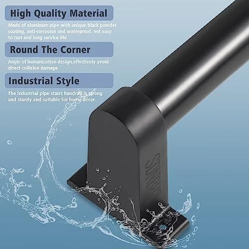 SDNBHT Industrial Stair Railing 1.22 m (4 ft) Black | Heavy Duty Aluminum Handrail for Indoor & Outdoor Steps thumbnail 4