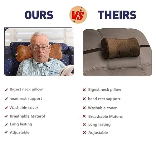 VCOMSOFT Bone Neck Pillow for Recliners & Sofas, XL 18"L x 7"D x 7"H, Brown | Adjustable Height & Lumbar Support thumbnail 5