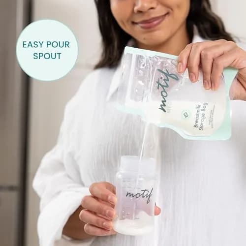 Motif Medical Breast Milk Storage Bags 6 Oz (100 Count) | Leakproof Double Zipper, Easy-Pour Spout thumbnail 6