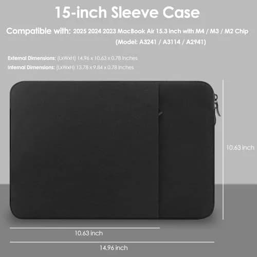 ProElife Water-Resistant Laptop Sleeve Case for MacBook Air 15 Inch M5 M4 M3 M2 (2023-2026) | 38cm (15 Inch) thumbnail 2
