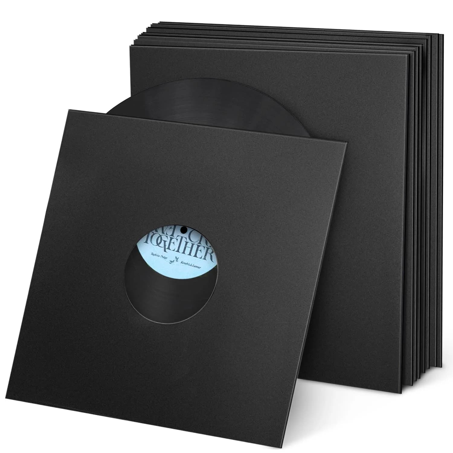 Facmogu 12-inch Vinyl Record Sleeves, 350gsm Cardboard LP Covers (10-Pack, Matte Black) | Protects Records from Dust & Scratches - main product image