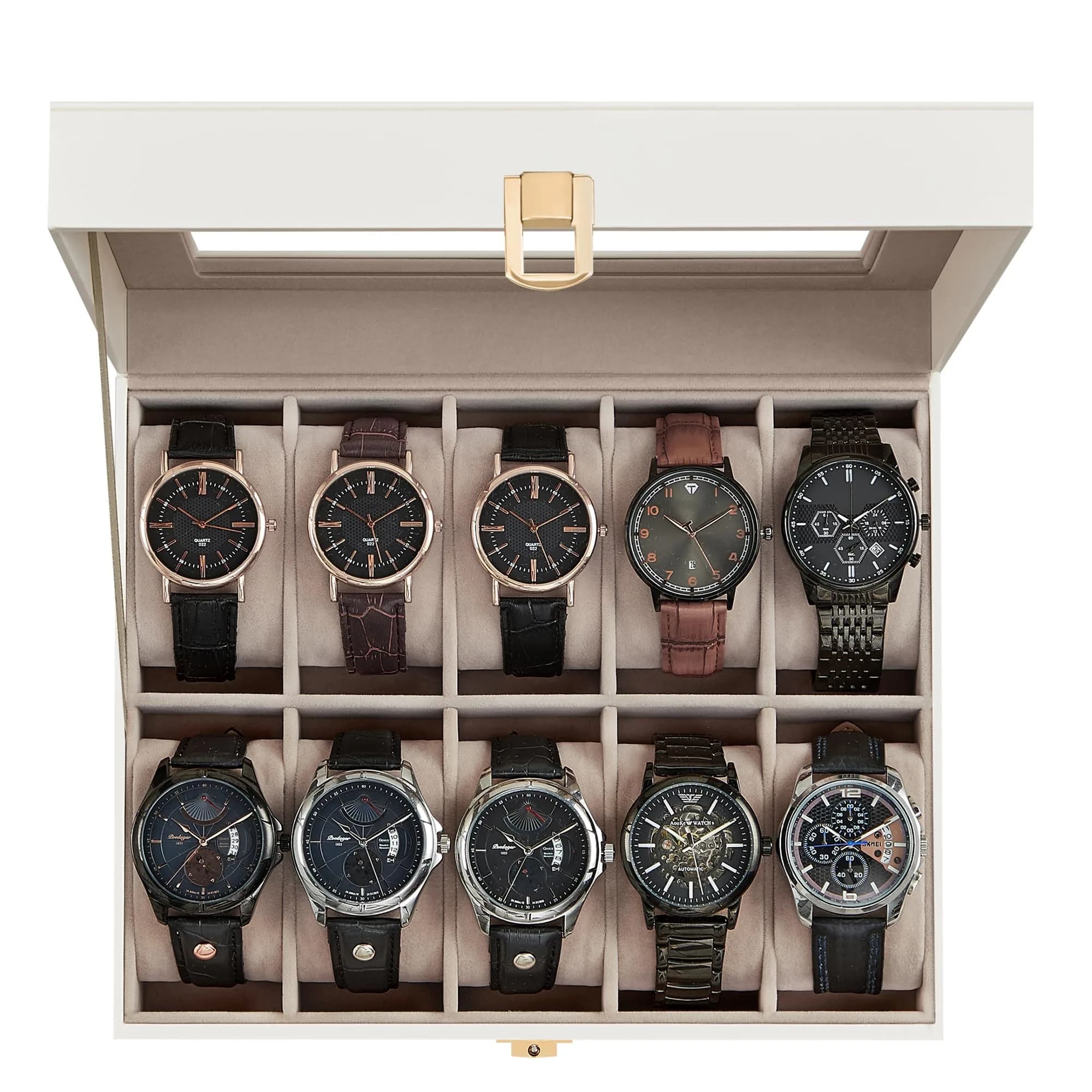 SONGMICS 10-Slot Watch Box with Glass Lid & Removable Pillows 20.2 x 25.5 x 7.8 cm (8" x 10" x 3.1") | Protects Watches from Dust & Scratches