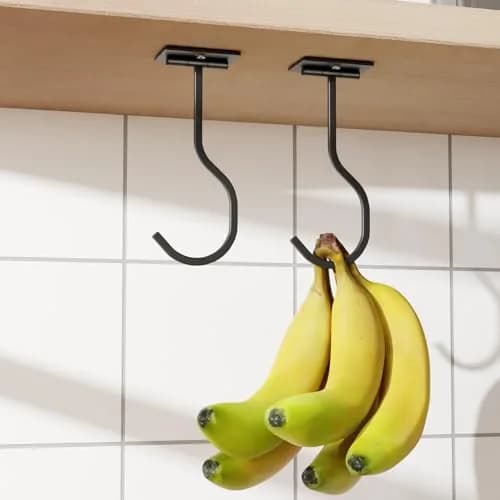 bussdis Adhesive Banana Hook Under Cabinet, Black, 2 Pack | Holds Up to 13 lbs thumbnail 1