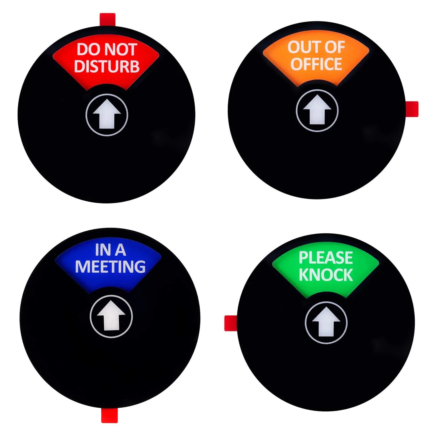 Kichwit Privacy Sign for Office Door, Do Not Disturb Sign, Out of Office, Please Knock, In a Meeting, 6 Inch Black | 4-Way Status Indicator - main product image
