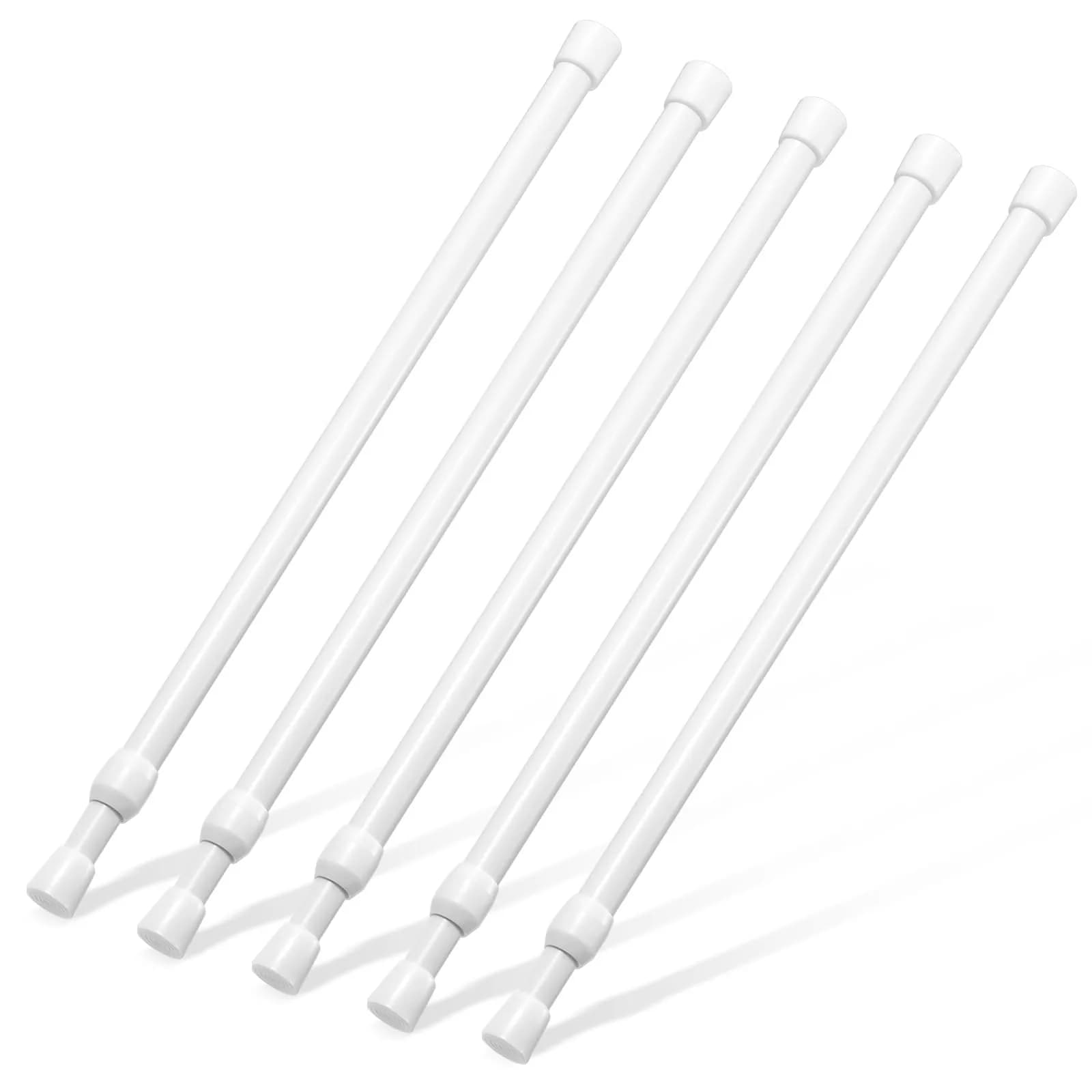 Goowin White 5 Pack Tension Rod 16-28 Inch | No-Drill Spring Tension Rods for Closets and Cupboards