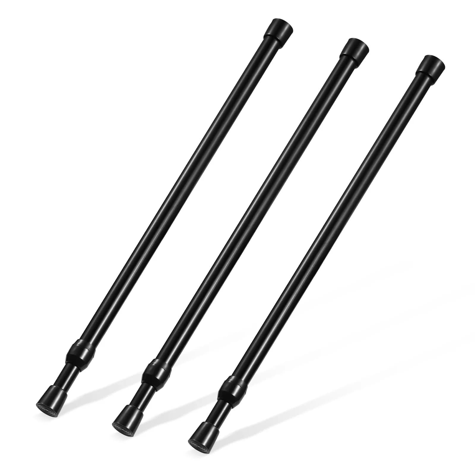 Goowin Black 3 Pack Tension Rod 16-28 Inch (40-71 cm) | No-Drill Spring Curtain Rod for Closets & Windows