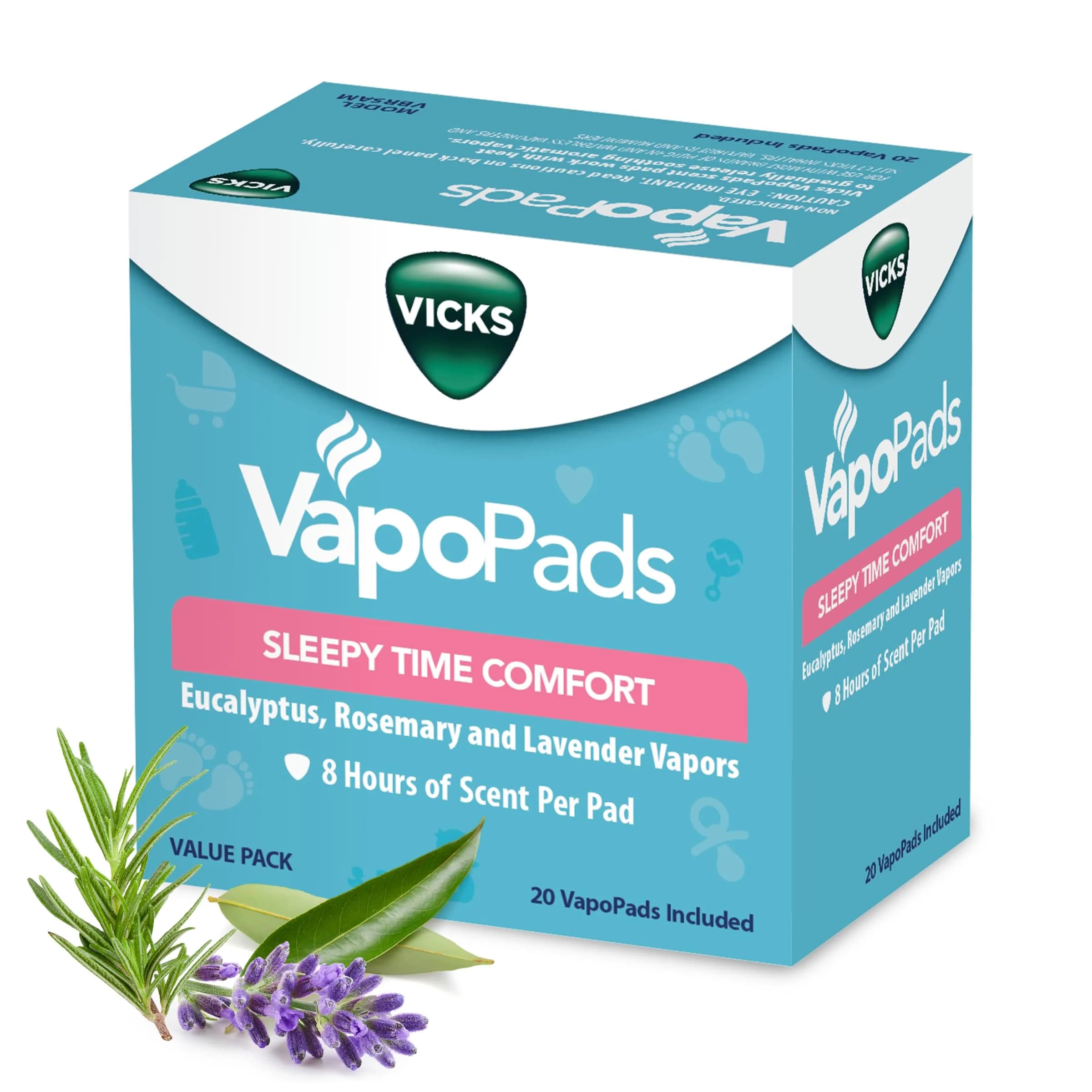 Vicks VapoPads Sleepy Time Comfort 20 Count | Calming Rosemary, Lavender, Eucalyptus Scents for Better Breathing