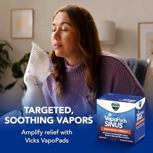 Vicks VapoPads Plus Sinus Relief Formula 20 Count (0.08 lb) | Non-Medicated Congestion Relief thumbnail 3