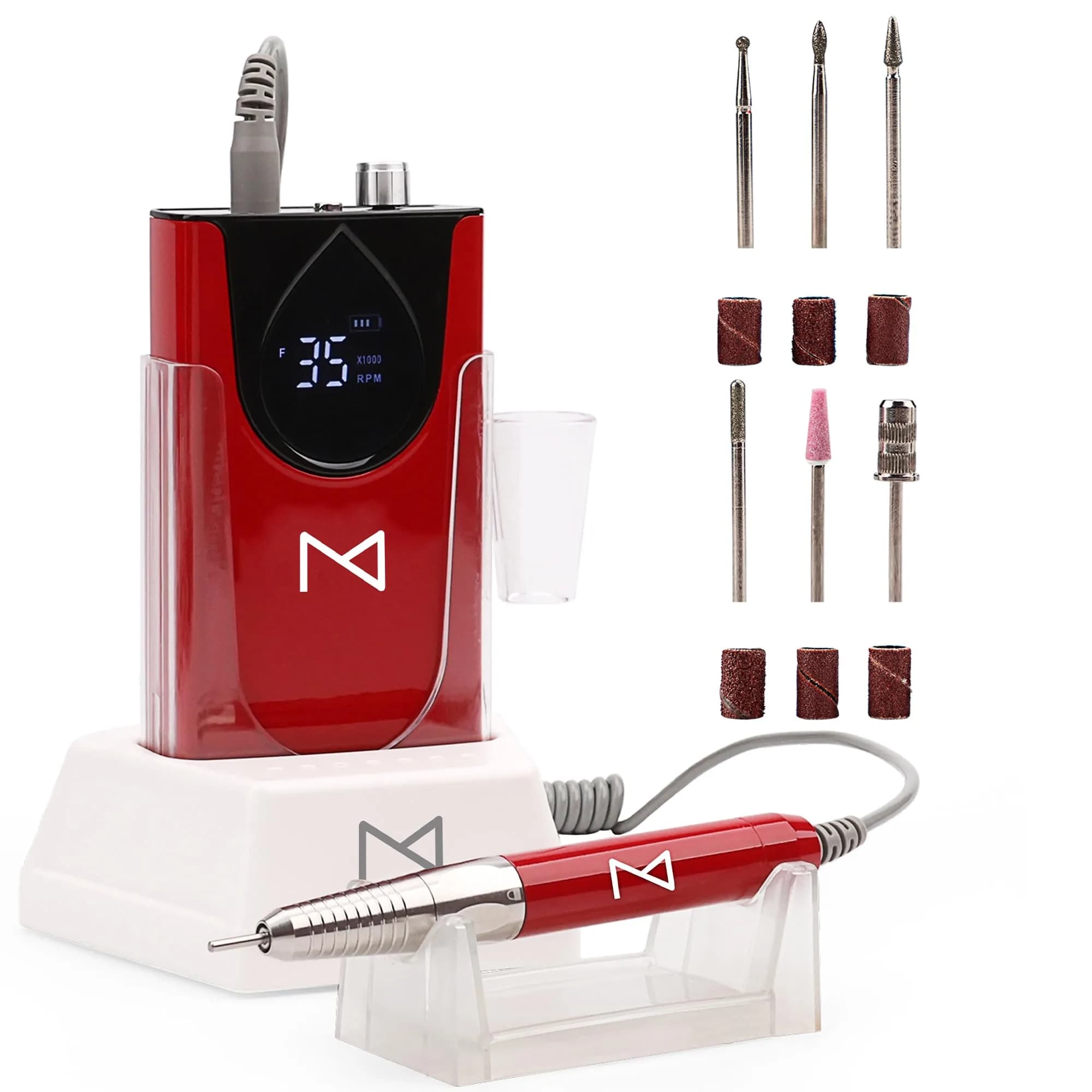 M Brushless Motor Nail Drill Handpiece Only - 35K RPM Mermaid | Professional Grade, Low Vibration — Standard - Red