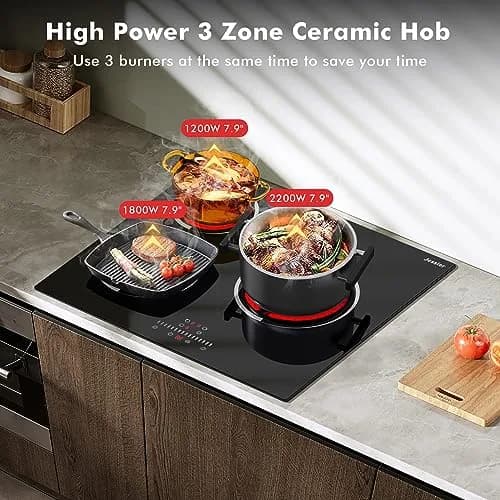 Jessier 24 Inch 3 Burner Electric Cooktop 5200W 220-240V Radiant Ceramic Glass | Built-in Hardwired Installation thumbnail 3