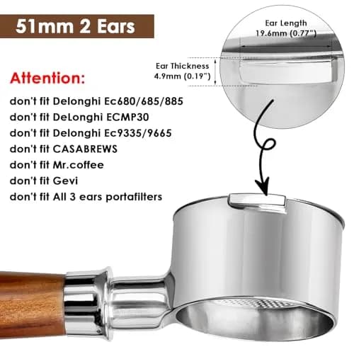 YMWVH 51mm Bottomless Portafilter 2 Ear for De-longhi ECP3420/EC155/BCO430/EC260 | Real-Time Brew Control thumbnail 6