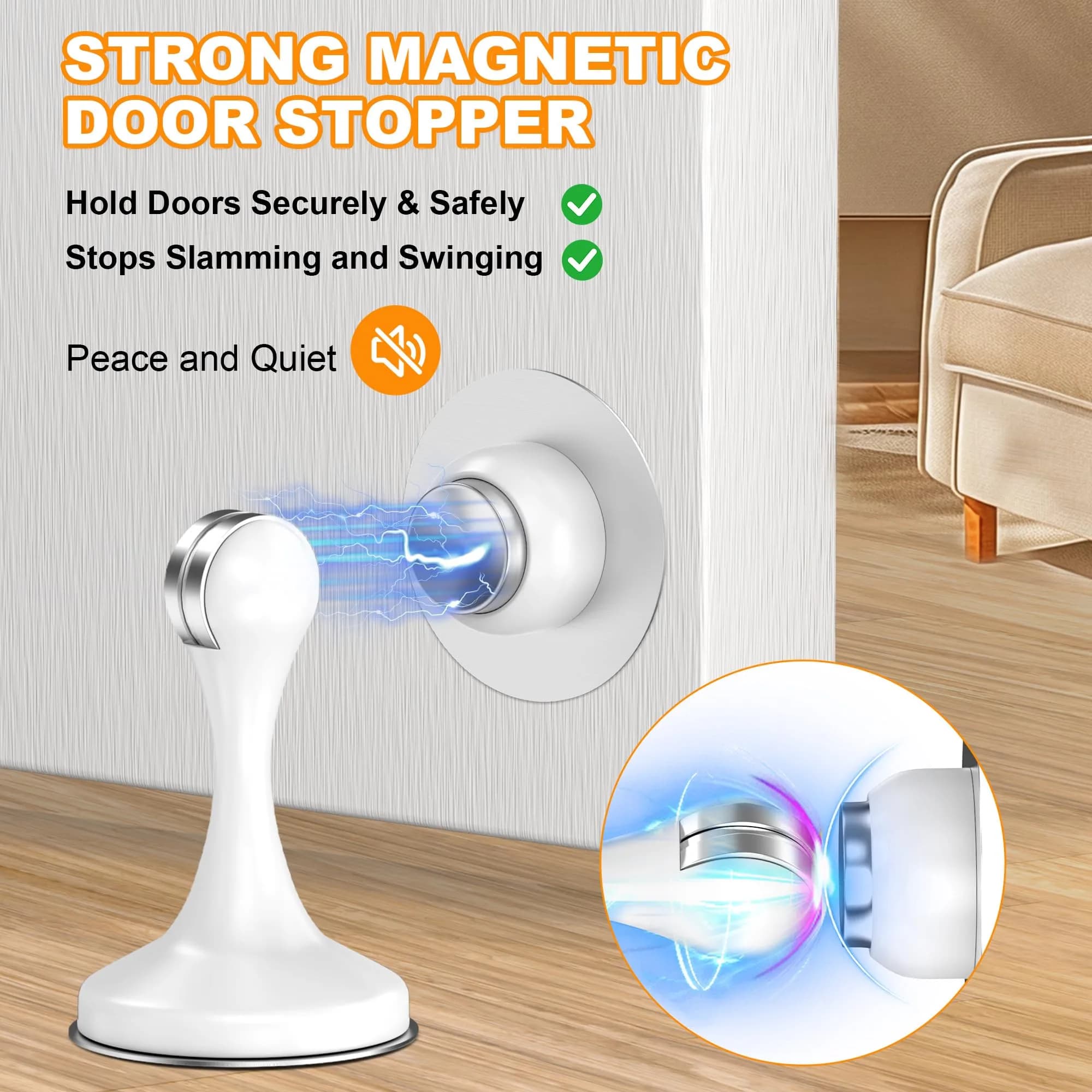 Crosize Magnetic Door Stopper 4 Pack White | Strong Magnetism for Wall and Floor Mounting - main product image
