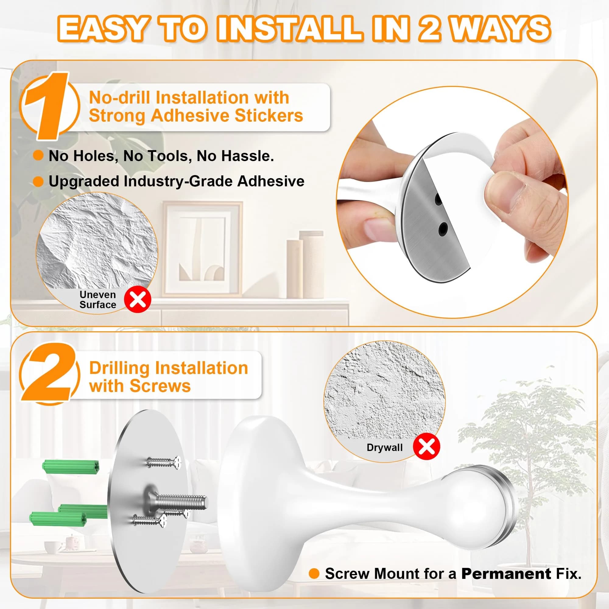 Crosize Magnetic Door Stopper 4 Pack White | Strong Magnetism for Wall and Floor Mounting thumbnail 2