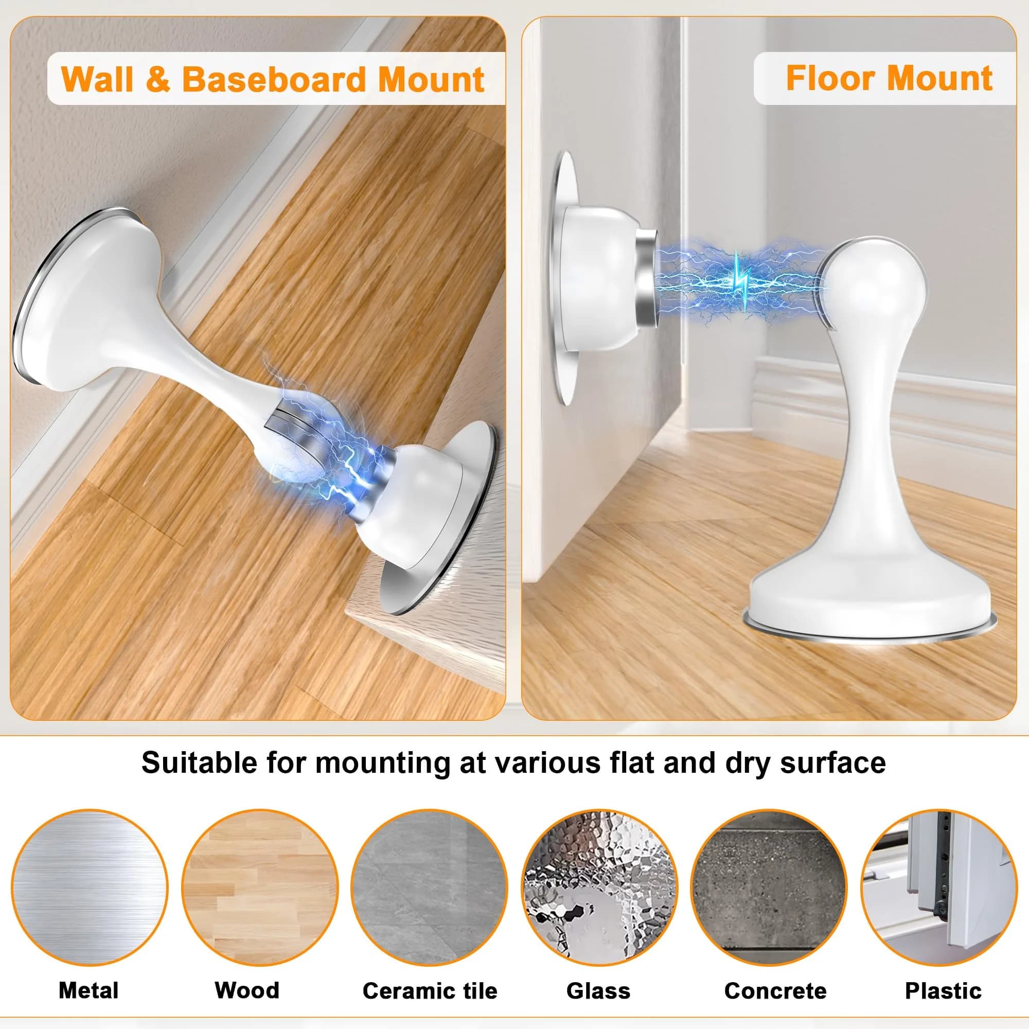 Crosize Magnetic Door Stopper 4 Pack White | Strong Magnetism for Wall and Floor Mounting thumbnail 3