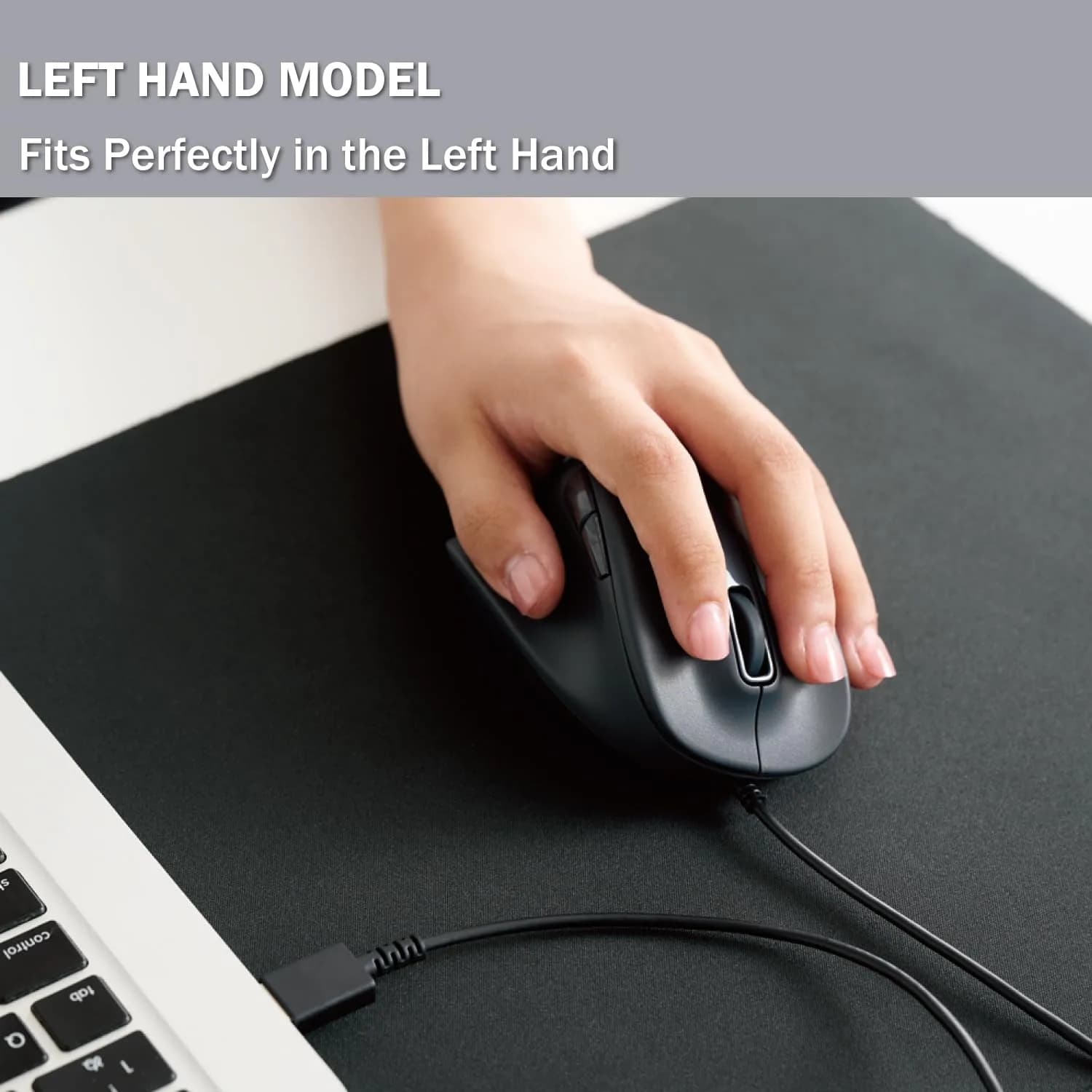 ELECOM EX-G Medium Black Ergonomic Wired USB Mouse | Silent Click, 2000DPI, 5 Buttons, Right Hand thumbnail 2