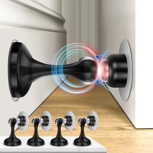 Crosize Magnetic Door Stoppers 4 Pack, Stainless Steel Door Holder with Adhesive Tape | Modern Black Finish thumbnail 1