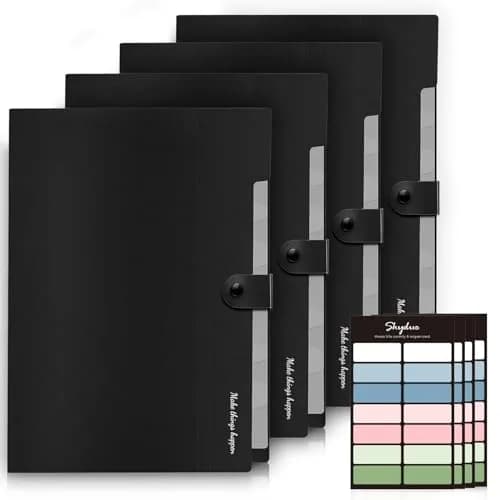 SKYDUE Expanding File Folders with Labels, 4-Pack Black | Portable A4 Letter Size Document Organizer thumbnail 1