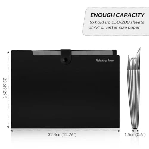 SKYDUE Expanding File Folders with Labels, 4-Pack Black | Portable A4 Letter Size Document Organizer thumbnail 7