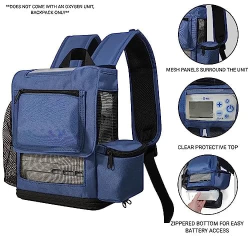 O2TOTES Backpack for Inogen One G5 & Rove 6, Navy Blue, 7.2 inches (18.3 cm) Width thumbnail 3