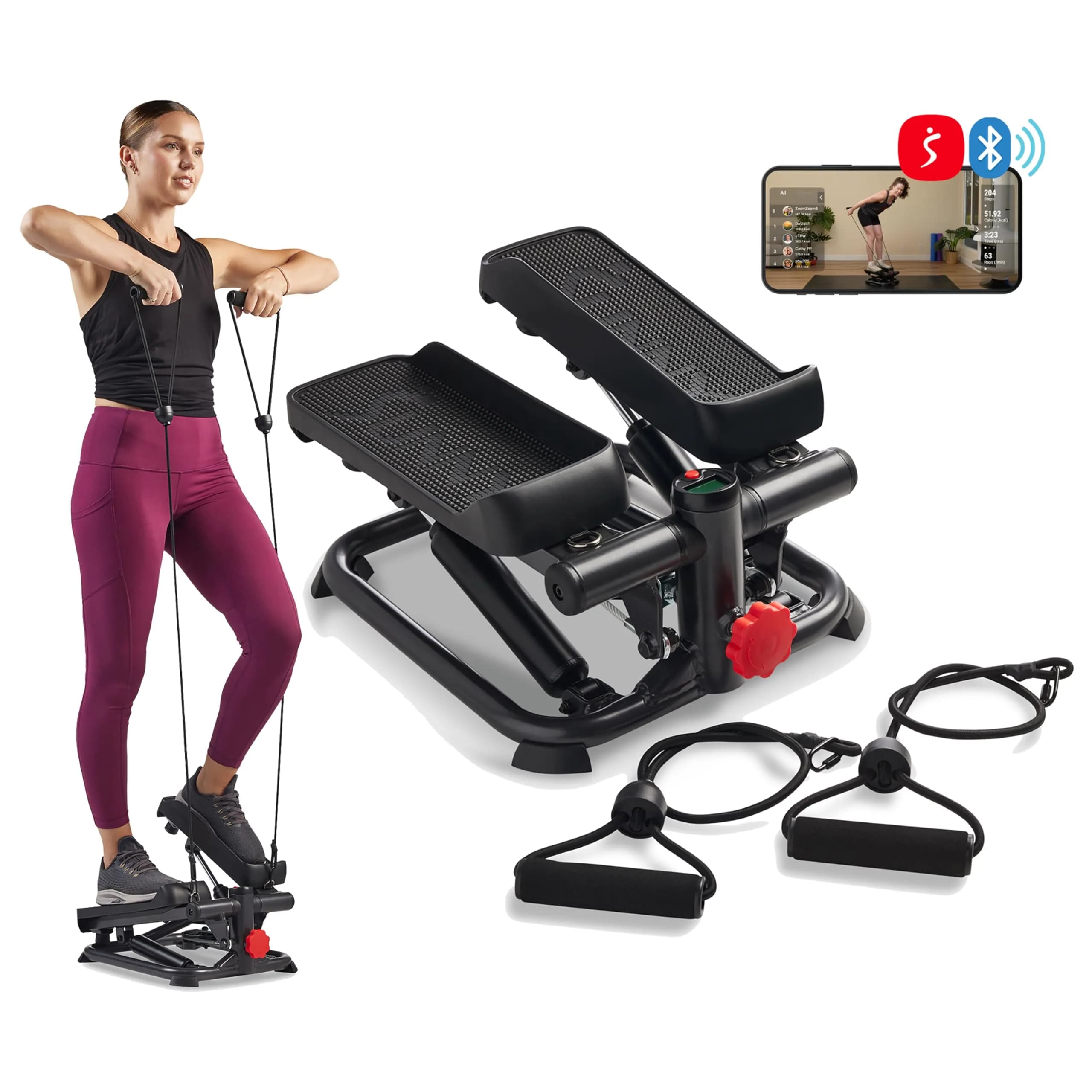 Sunny Health & Fitness Mini Stair Stepper w/Bands & Adjustable Step Height 16.2 lb (7.35 kg) — Black