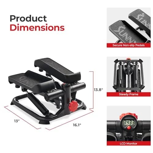 Sunny Health & Fitness Smart Mini Stepper with Bands & Adjustable Step Height | Full Body Workout Home Cardio 8.26 kg (18.2 lb) thumbnail 6