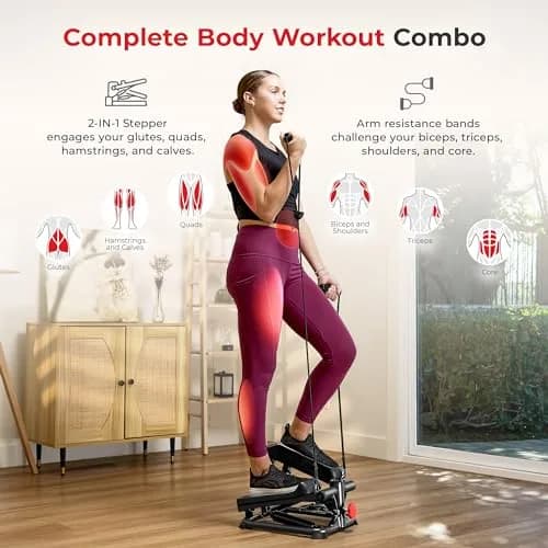 Sunny Health & Fitness Smart Mini Stepper with Bands & Adjustable Step Height | Full Body Workout Home Cardio 8.26 kg (18.2 lb) thumbnail 2