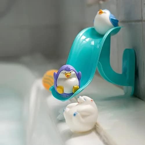 Nuby Penguin Slide Bath Toy Play Set with 4 Bath Squirters | Baby Bath Toys for 12+ Months, Suction Cup Attaches to Shower Wall thumbnail 2