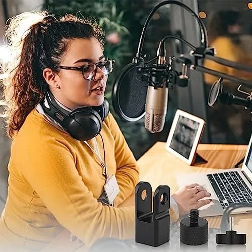 SAVITA Microphone Mount Adapter with 3/8" & 1/4" Screw Adapters for HyperX QuadCast, Black | Durable Metal Construction for Boom Arms thumbnail 7