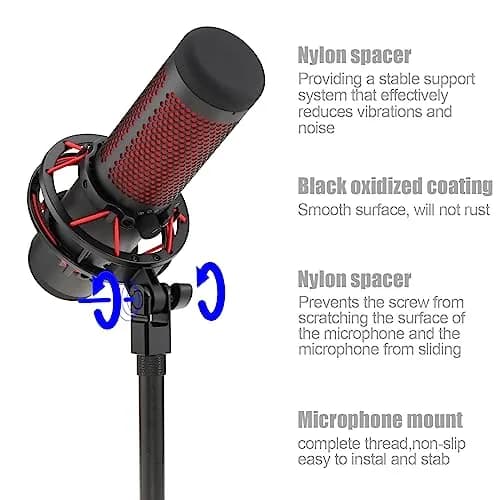 SAVITA Microphone Mount Adapter with 3/8" & 1/4" Screw Adapters for HyperX QuadCast, Black | Durable Metal Construction for Boom Arms thumbnail 3