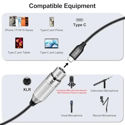 J&D USB C to XLR Microphone Audio Cable 2m (6.6 Feet) | Balanced Audio Cable for Recording thumbnail 4