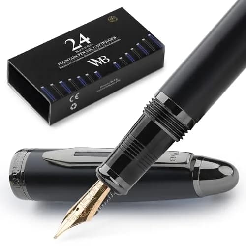 Wordsworth & Black Majesti Luxury Fountain Pen Set with Medium Nib | Brass, Black Lacquer, German Iridium Nib, 24 Ink Cartridges thumbnail 1