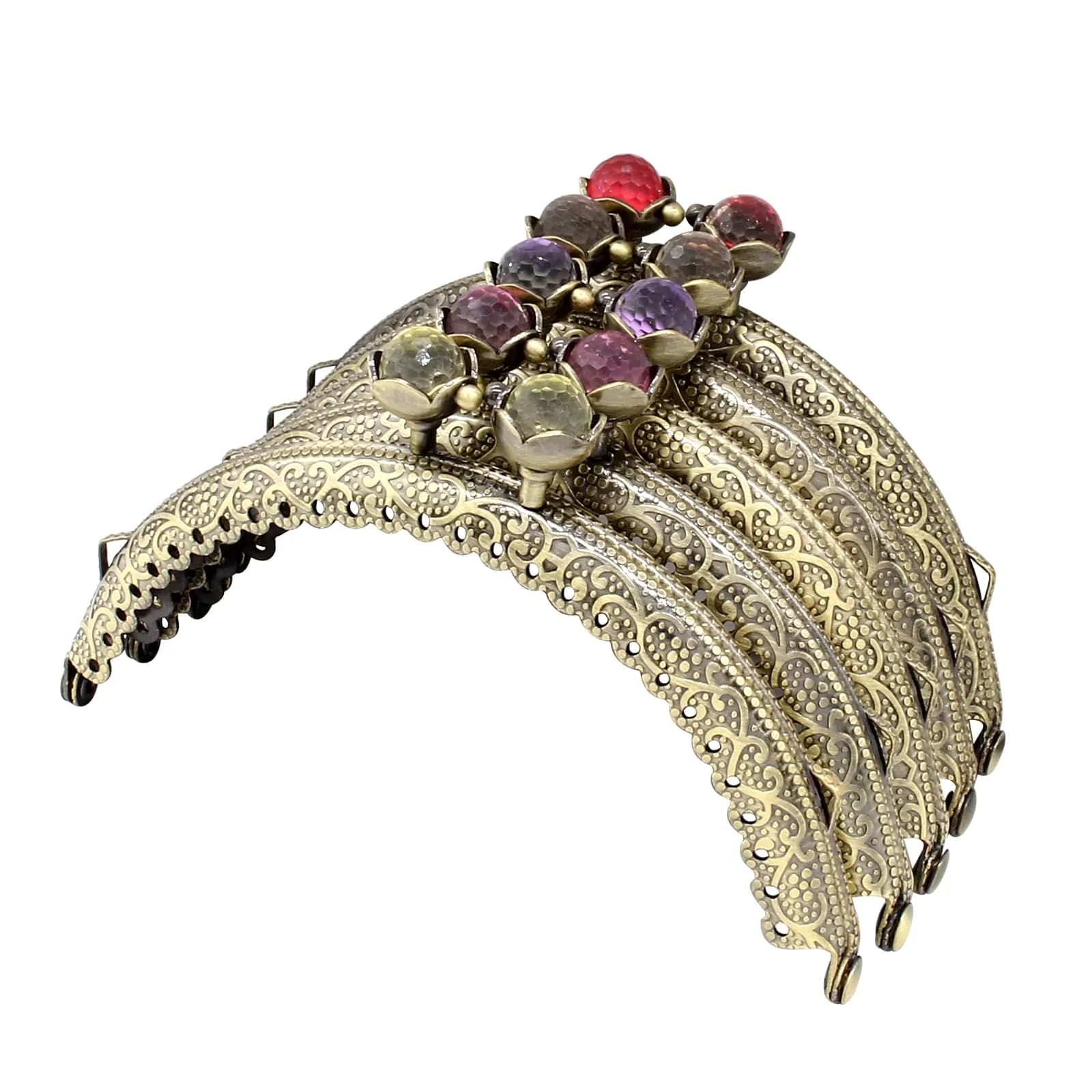 Piutouyar Metal Purse Frame 8.5cm | Retro Silver Art Supplies — 5 Colors Lotus Beads / 10.5cm/4.1"