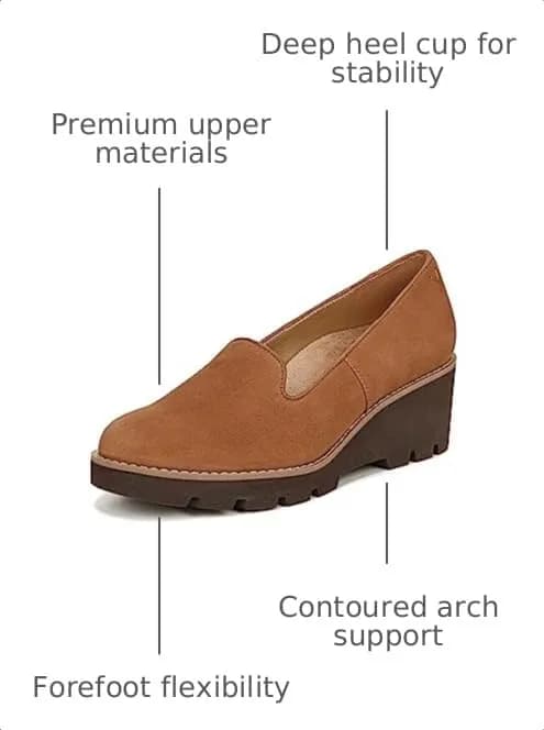 Vionic Willa Wedge Loafer Shoes Brown Suede 6 M (2.27 kg) | APMA Accepted Arch Support thumbnail 3