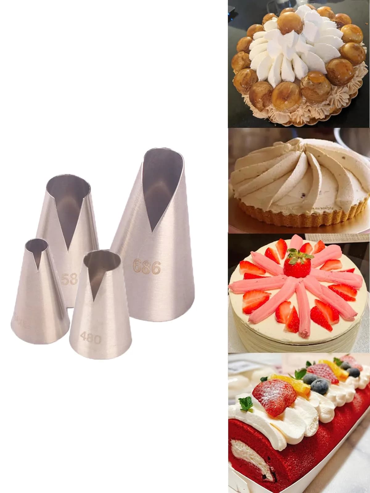 Hdujuan Saint Honore Piping Tips, 4 V-Shaped Pastry Nozzles for Cakes | Perfect for French Desserts & Artistic Pastry Decoration - main product image