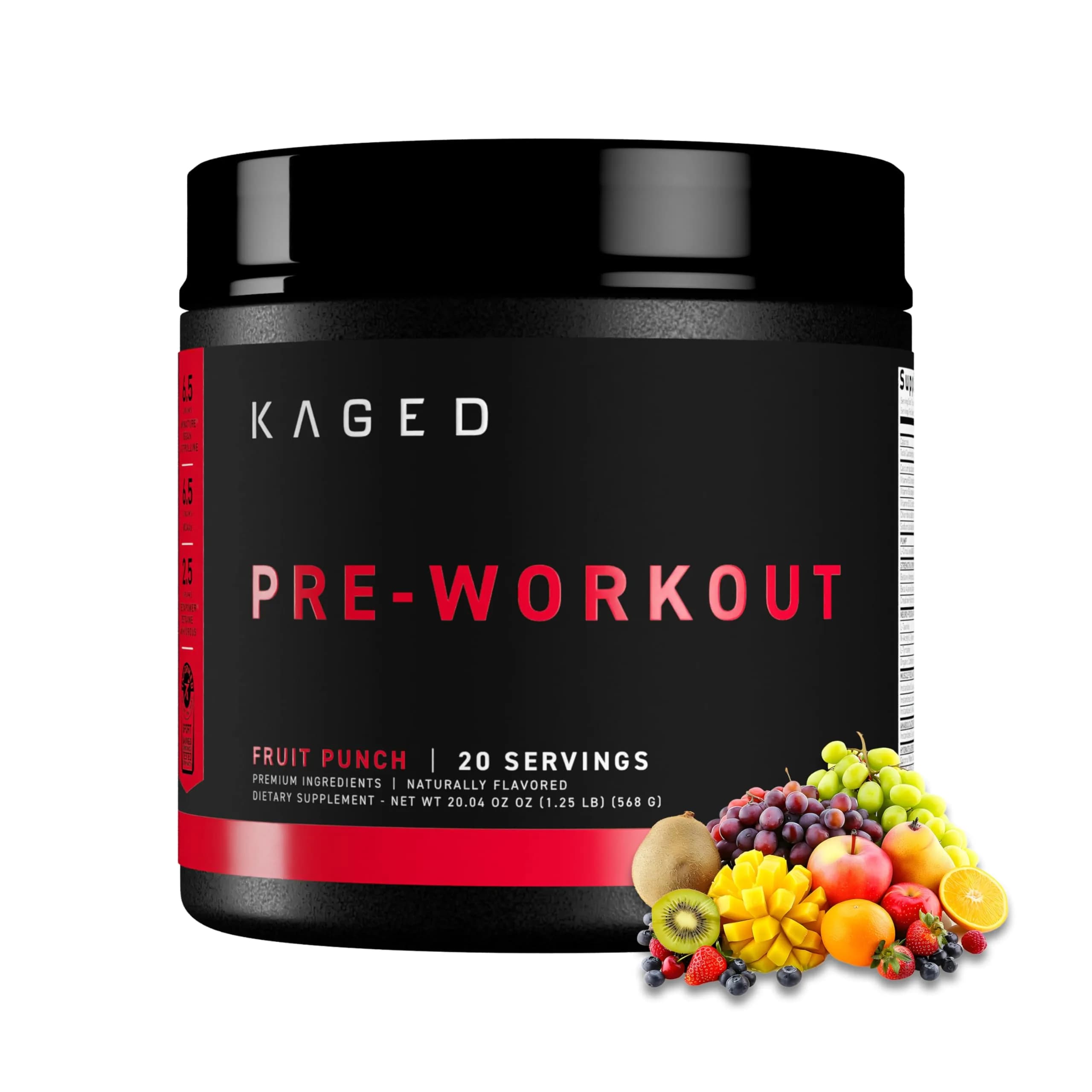 Kaged Pre Workout Powder | Fruit Punch | 20 Servings | Vegan, Gluten-Free, Non GMO