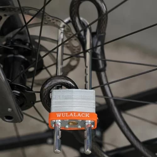 WULALACK Padlock with Key, Laminated Steel, 2 inch Wide, Adjustable Shackle, Long Shackle, 2 Keys thumbnail 6