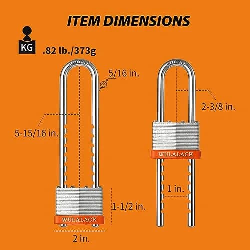 WULALACK Padlock with Key, Laminated Steel, 2 inch Wide, Adjustable Shackle, Long Shackle, 2 Keys thumbnail 2