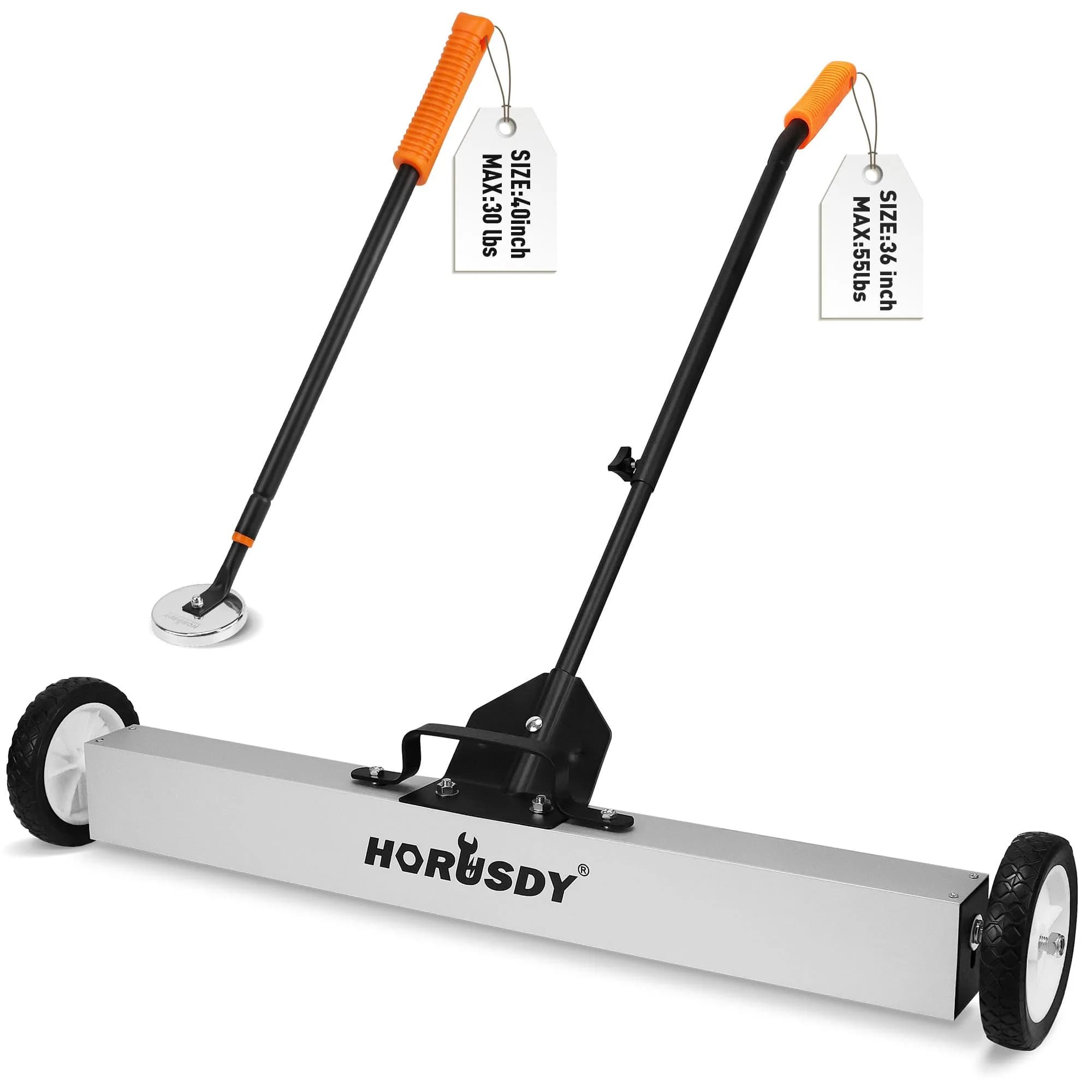 HORUSDY 36-Inch Rolling Magnetic Sweeper with Wheels & 40-Inch Telescoping Pickup Tool | 55-Pound Capacity